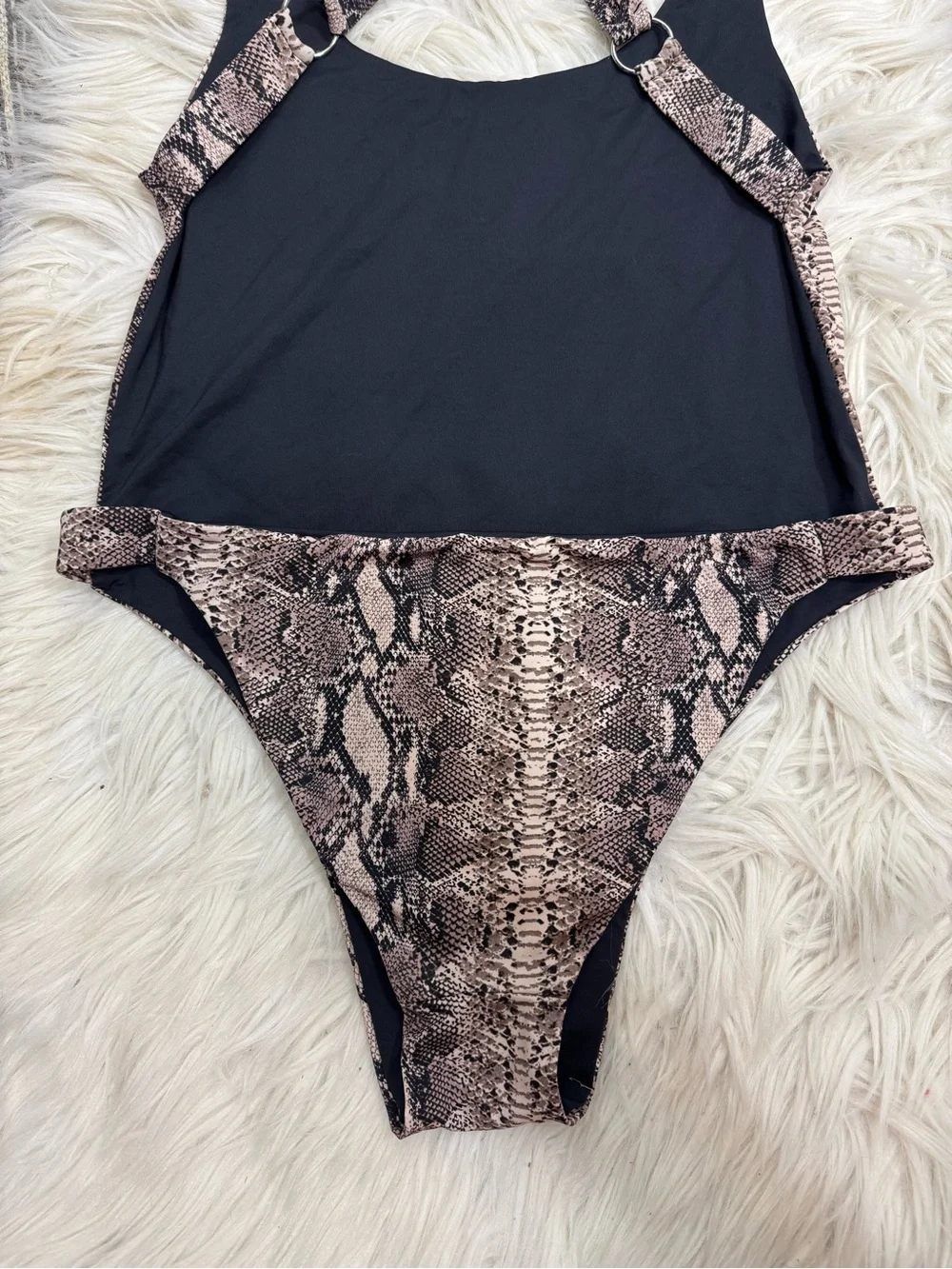 Frankie's Bikinis Snake Print One-Piece Swimsuit Open Back